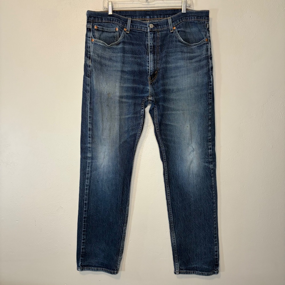 evis 505 Regular Fit Mens Jeans 38x32 Medium Wash Blue Denim Straight Leg Zip